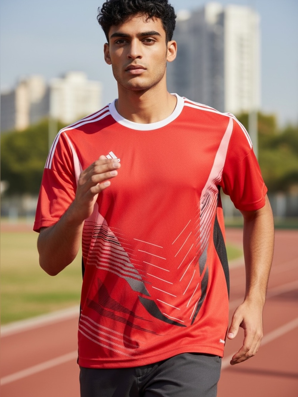 Adidas Red and Black Men's Athletic Jersey